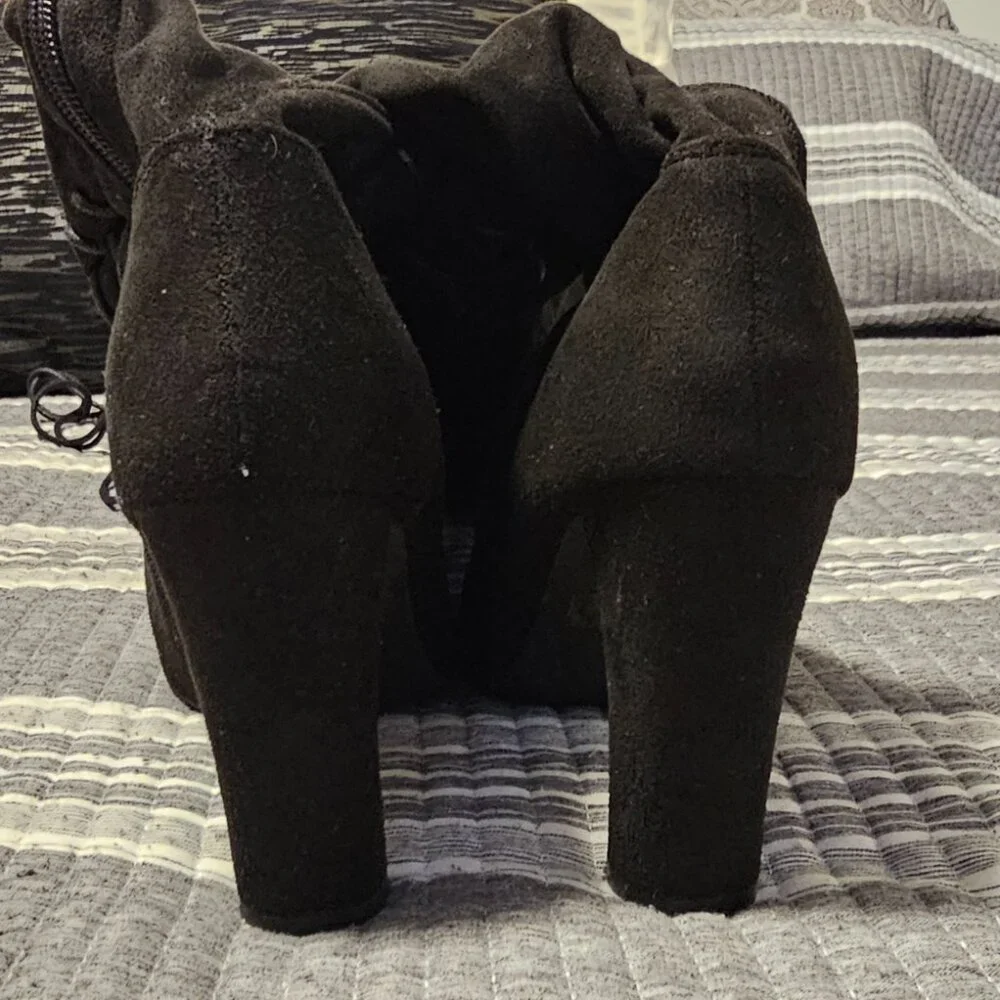Faux Suede Lace-Up Bow Decor Thigh-High Boots Size 8